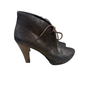 Paul Green Booties Women 5.5 Brown Leather Platform Ankle Boots Lace Up Metallic
